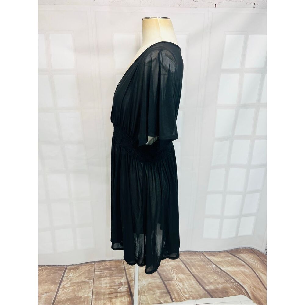Torrid Deep Black Chiffon Smocked Waist Sheer Surplice Cover-Up Dress Size 1X - Picture 9 of 12